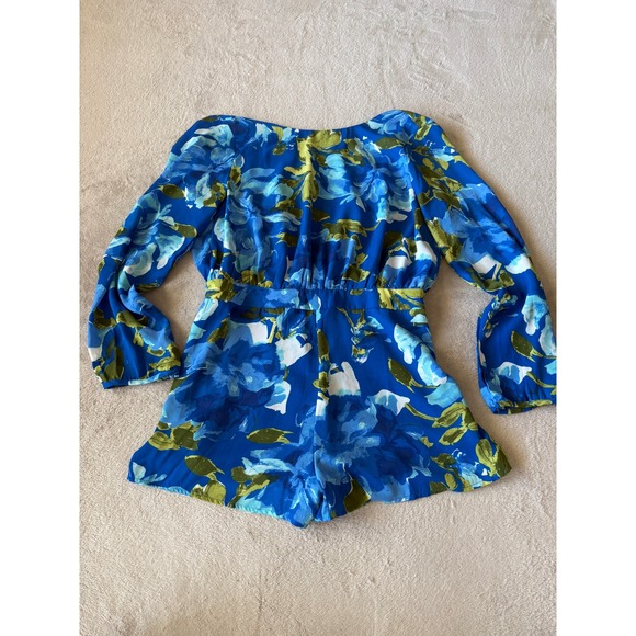 Lulu's Size XL‎ Sweetest Song Blue Floral Backless Romper Bridal Shower - Picture 1 of 9
